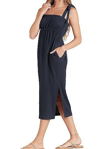 Bobi Women's Tied Strap Midi Dress in Navy Blue (view 2)