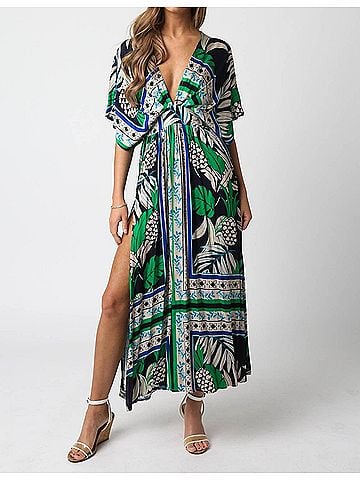 Olivaceous Sondra Floral Maxi Dress in Navy Green (view 2)