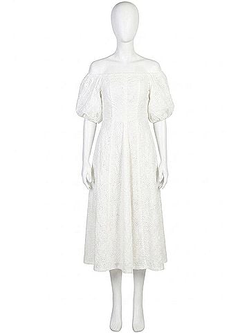 Olivaceous Gracie Eyelet Puff Sleeve Midi Dress in White (view 1)