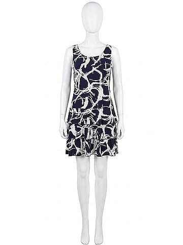 Michael Tyler Sleeveless Ruffle Dress in Deep Navy/White (view 1)