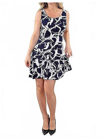 Michael Tyler Sleeveless Ruffle Dress in Deep Navy/White (view 2)