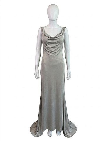 Jasz Couture Women's Chic Floor-Length Dress With Soft Drape Detail in Gold (view 1)