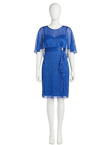 R&M Richards Metallic Capelet Short Evening Dress in Royal (view 1)