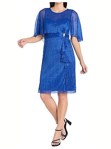 R&M Richards Metallic Capelet Short Evening Dress in Royal (view 2)