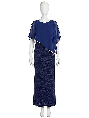 R&M Richards Sheer Cape Long Evening Dress in Royal (view 1)