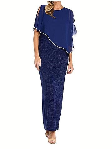 R&M Richards Sheer Cape Long Evening Dress in Royal (view 2)