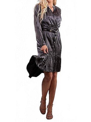 GiGi Moda Leah V-Neck Midi Dress in Charcoal (view 2)