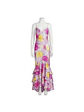 ML Monique Lhuillier Women's Seraphine Satin Long Dress in Blooming Peonies (view 1)