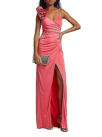 ML Monique Lhuillier Women's Rosa Jersey Long Dress in Calypso Coral (view 2)