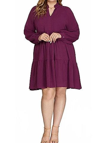 She + Sky Long Sleeve Mini Dress - Plus in Plum (view 2)