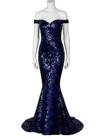 Jadore Strapless Sequin Mermaid Gown in Navy (view 1)