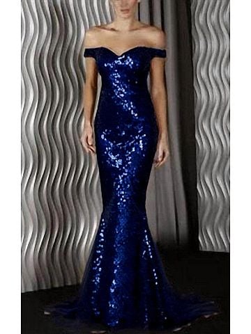 Jadore Strapless Sequin Mermaid Gown in Navy (view 2)