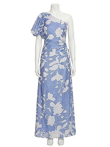 Kivari Amelie One Shoulder Maxi Dress in Cornflower Blue Base (view 1)