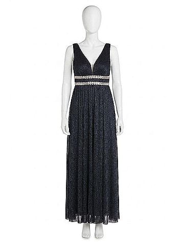 R&M Richards Long Metallic Gown in Navy (view 1)