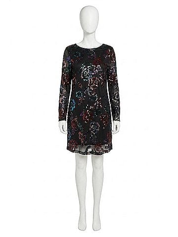Tribal Fiorielle Floral Sequin Mesh Lined A-Line Dress in Black (view 1)