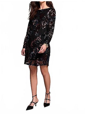 Tribal Fiorielle Floral Sequin Mesh Lined A-Line Dress in Black (view 2)