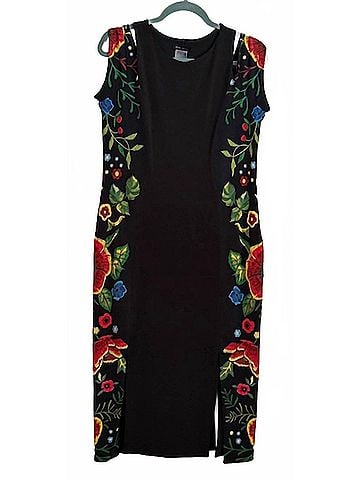 Eva Varro Women's Farah Dress in Black, Bright Floral Pattern Down The Side (view 2)