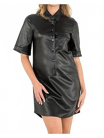 THML Faux Leather Shirt Dress in Black (view 2)