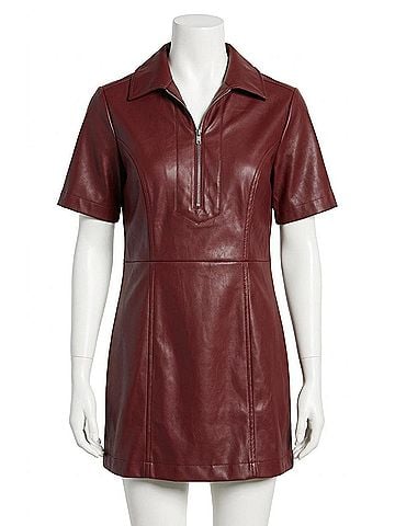 Olivaceous Vegan Leather Mini Dress in Burgundy (view 1)