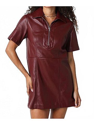 Olivaceous Vegan Leather Mini Dress in Burgundy (view 2)