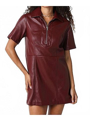 Olivaceous Vegan Leather Mini Dress in Burgundy (view 2)