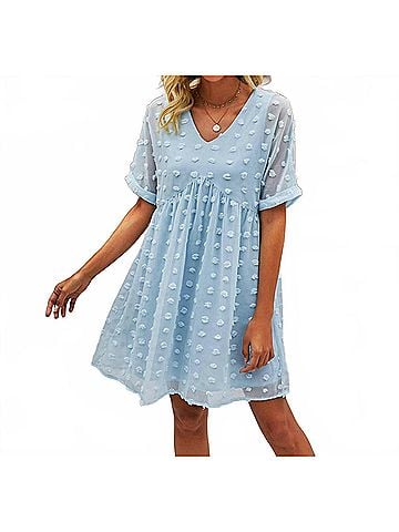 ePretty Baby Doll Swiss Dot Mini Dress in Light Blue (view 2)