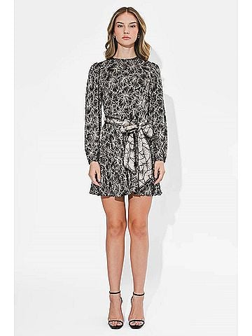 Adelyn Rae Sasha Pleated Mini Dress in Black/ Cream (view 2)