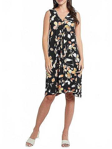 Tribal Edie Printed Jersey Flare Sleeveless Dress in Papaya (view 2)