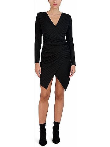 BCBGeneration Women's Long Sleeve Asymmetrical Hem Mini Dress in Black (view 2)