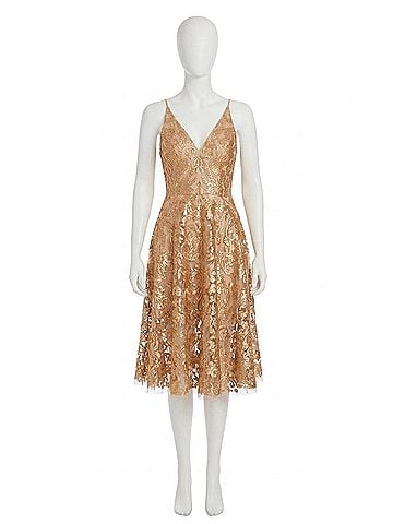 Dress the Population Blair Midi Dress in Gold Nude (view 1)