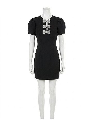 City Studio Rhinestone Bow Puff-Sleeve Mini Dress in Black (view 1)