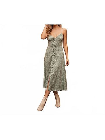 Lucky Brand V-Neck Button Down Midi Dress in Sage Green (view 2)