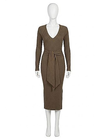Good American Long Sleeve Belted Body Dress in Sepia (view 1)
