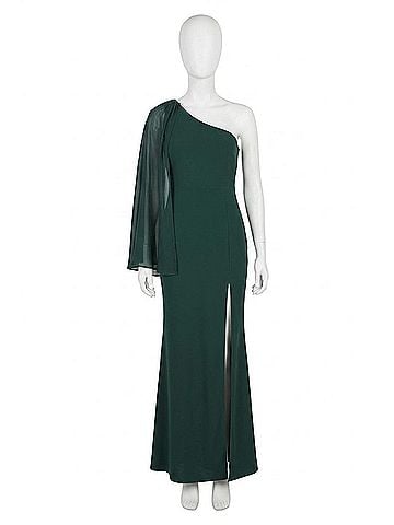 Lulus Majestic Attitude Cape Sleeve One-Shoulder Maxi Dress in Emerald (view 1)