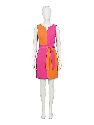 Joseph Ribkoff Colorblock Dress With Tie in Ultra Pink/ Mandarin (view 1)