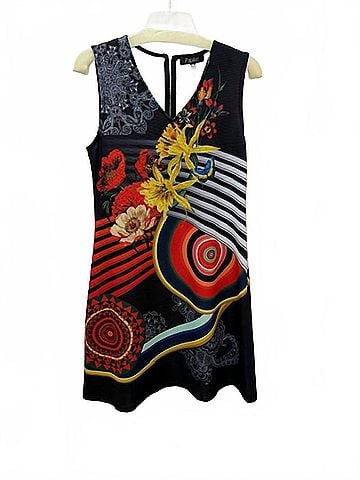 Papillon Women's Floral Kaleidoscope Shift Dress in Black/Yellow/Red (view 2)