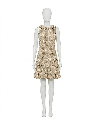 Mac Duggal Sleeveless Boucle With Pleats Style Mini Dress in Gold (view 1)