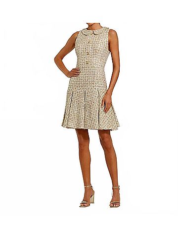 Mac Duggal Sleeveless Boucle With Pleats Style Mini Dress in Gold (view 2)