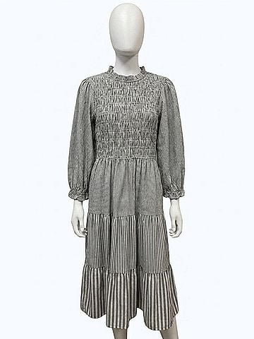 She + Sky Women's Stripe Ruffle Dress in Green/Cream (view 1)