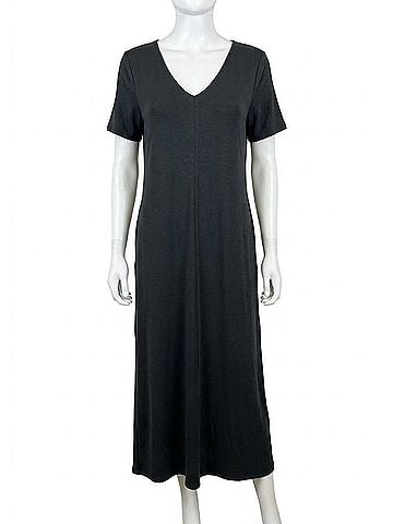 Zenana Women's V Neck Long Tee Dress in Black (view 1)