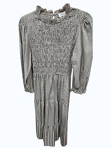 She + Sky Women's Stripe Ruffle Dress in Green/Cream (view 2)