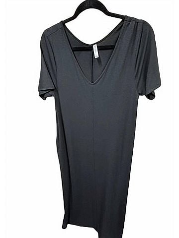 Zenana Women's V Neck Long Tee Dress in Black (view 2)