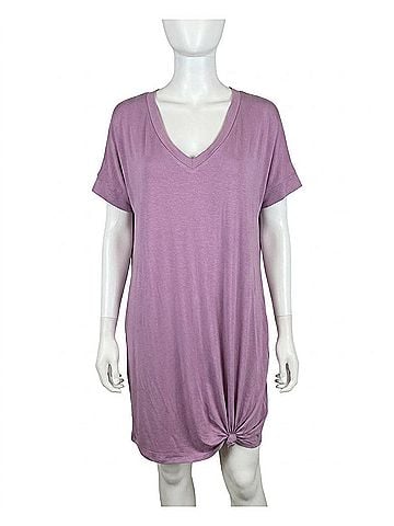 Zenana Women's Long Tee Dress With Side Slits in Mauve (view 1)