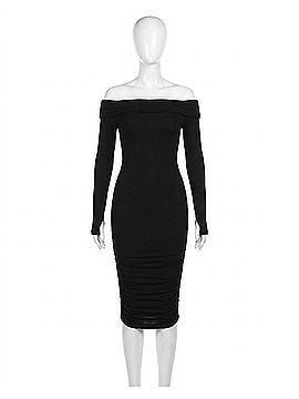 TA3 Shapey Off Shoulder Ruched Midi Dress Regular / Long in Black (view 1)