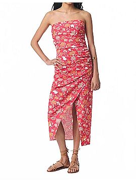Vanessa Bruno Cleopatre Strapless Midi Dress in Fuchsia (view 2)