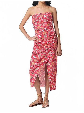 Vanessa Bruno Cleopatre Strapless Midi Dress in Fuchsia (view 2)