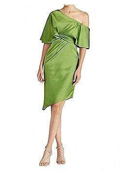 Theia Polly Satin Cocktail Dress in Paradise Green (view 2)