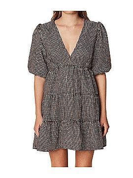 Faithfull the Brand Elmiya Mini Dress in Solene Check - Cocoa (view 2)