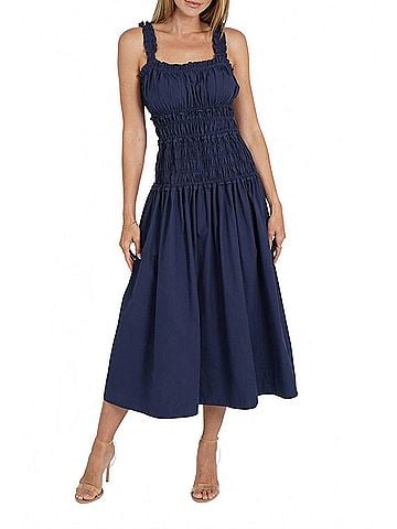 Love Token Angie Cotton Milkmaid Dress in Navy (view 2)