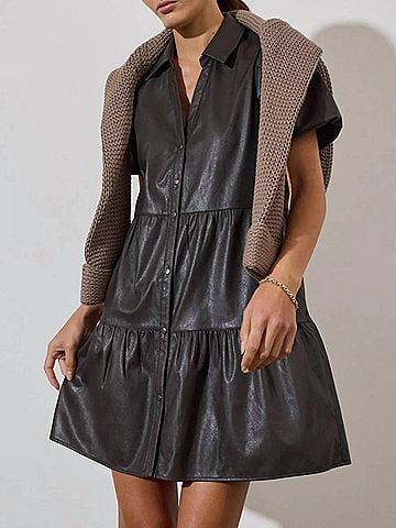 Brochu Walker Havana Vegan Leather Mini Dress in Timber (view 2)